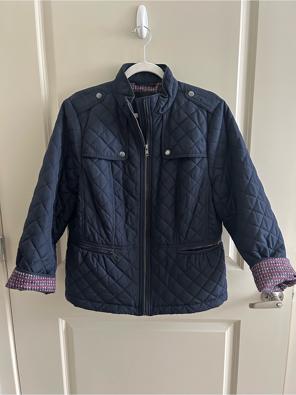 EUC Talbots size XL Petite Quilted Navy Blue Quilted Jacket Coat Lined